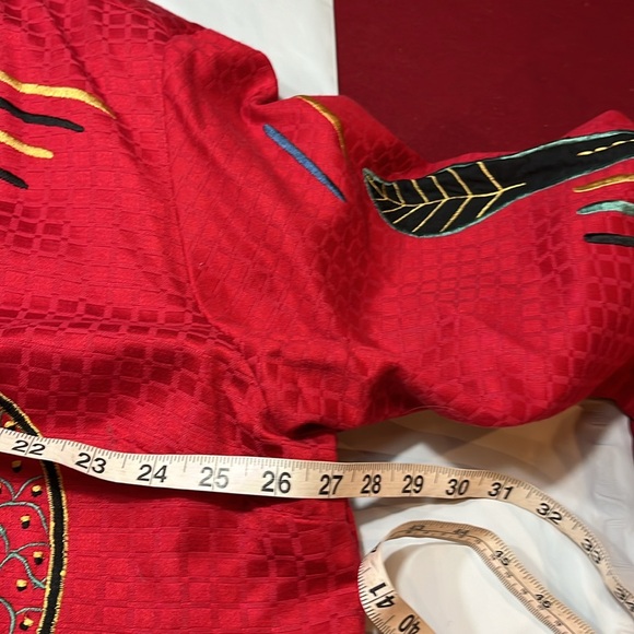 Maggie Barnes RED BIRD artsy button up BLAZER Art to wear,TOTEM pole shapes 3XL - Picture 11 of 16